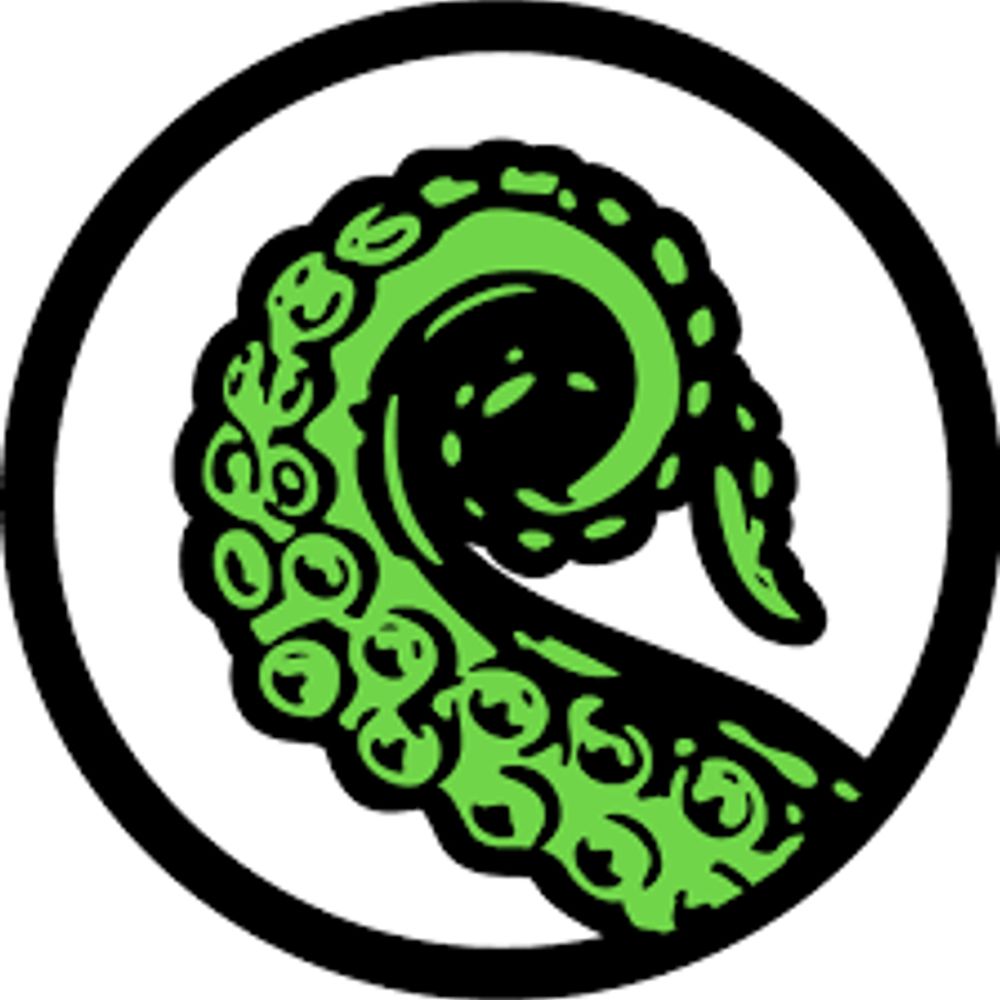 Green curled tentacle in a black circle. The Drabblecast's logo.