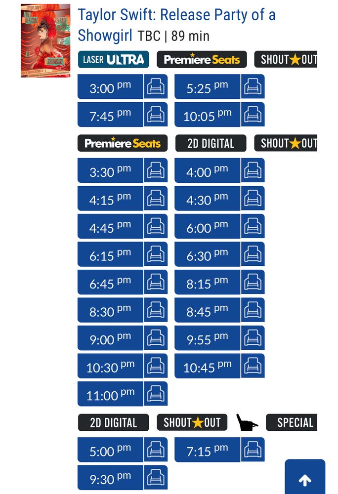 Release party times for The Life of a Showgirl.