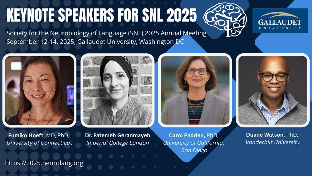 The names of the keynote speakers: Hoeft, Geranmayeh, Padden, Watson