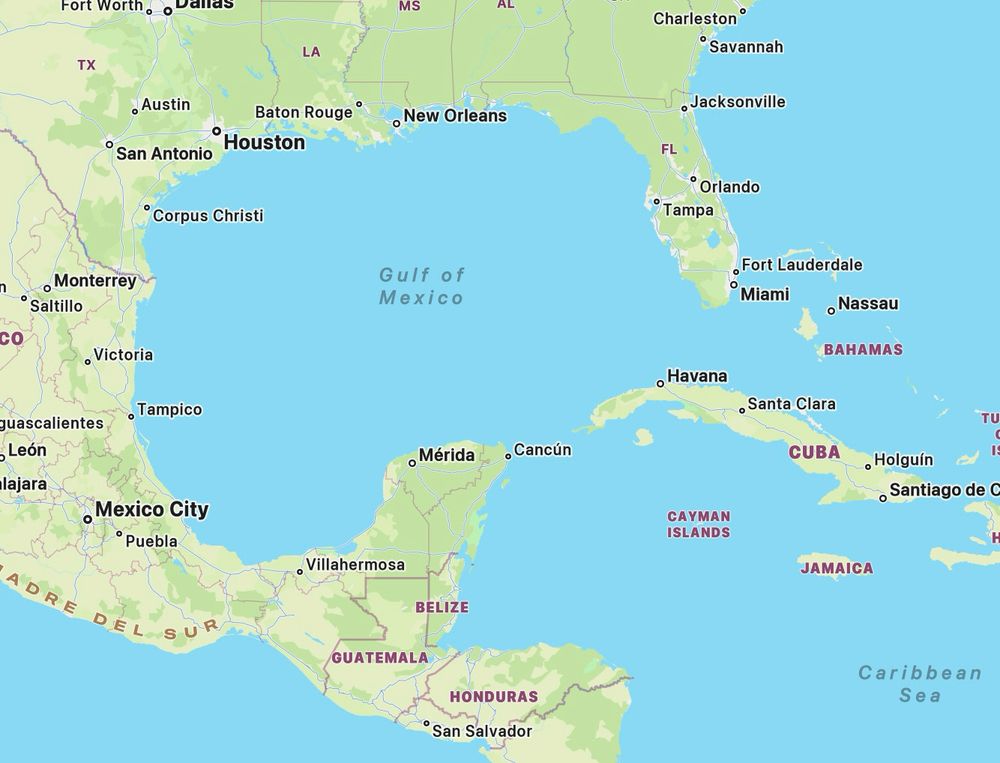 Map showing the Gulf of Mexico for someone living in Sweden. 