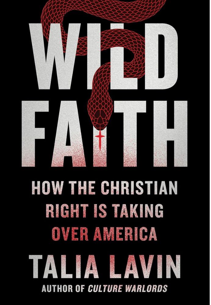 Book cover of Wild Faith. Black background with white and red mottled letters, with a serpent winding through the word, wild and down into the I in faith, meeting up with a red cross in the middle of the I.