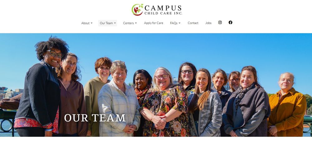Image of Campus Child Care's administrative team in Cambridge MA. Desktop version crops everyone at the waist and fills the screen.