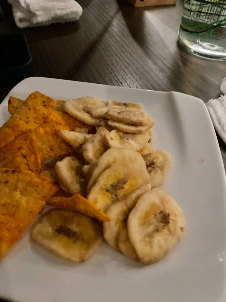 Bar snacks from a super cool bar we went to in Ginza - Doritos and banana chips 