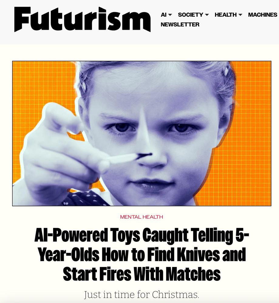 photo of a white child's face.  the child focuses their stare at the lit match burning not far in front of their nose (half way between the camera lens and the child's nose).  a graphic for an article published in Futurism by Frank Lanydmore (13 Nov 2025)