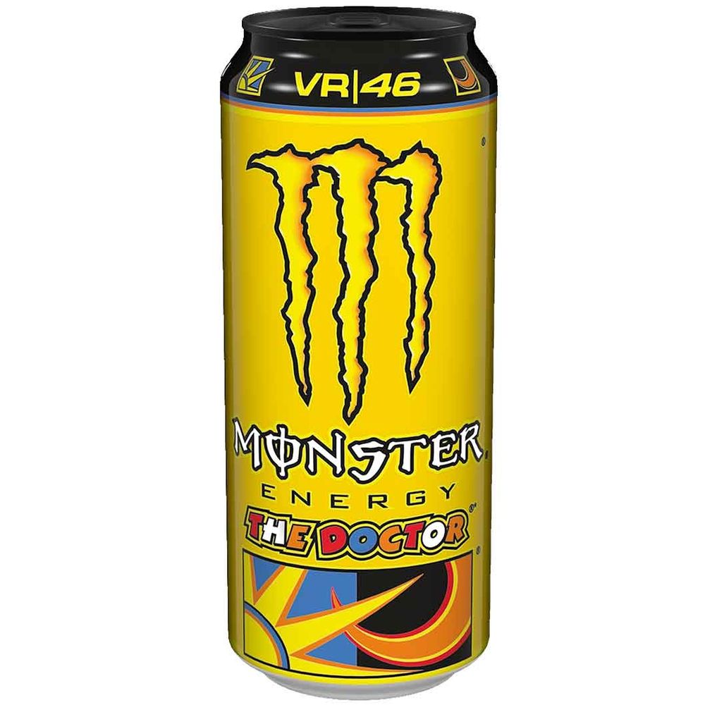 A yellow can of monster energy drink titled "The Doctor"