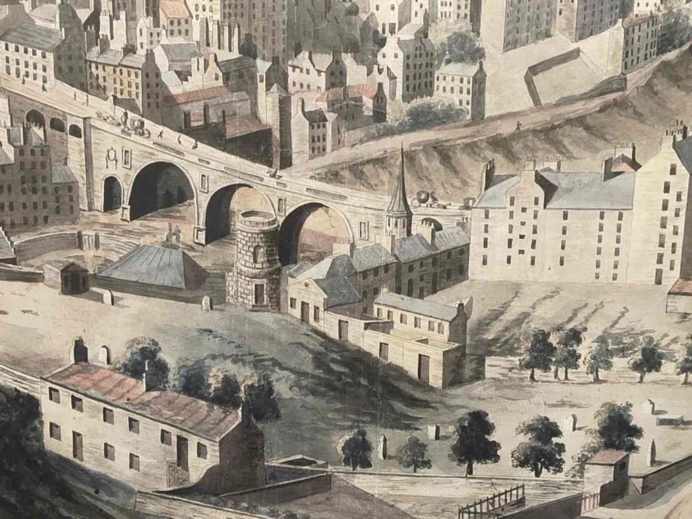 Detail from the Panorama of Edinburgh from Calton Hill, first displayed in 1788, by Robert Barker. 