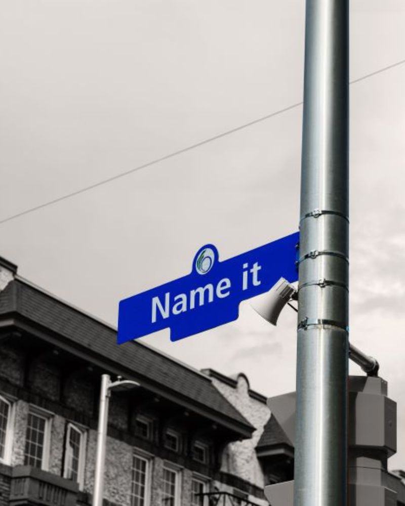 City street sign with Name it.  