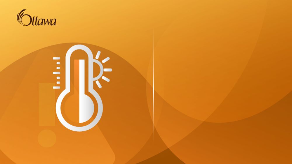 Graphic with a yellow background. A pictogram of a sun and a thermometer is on the left side.