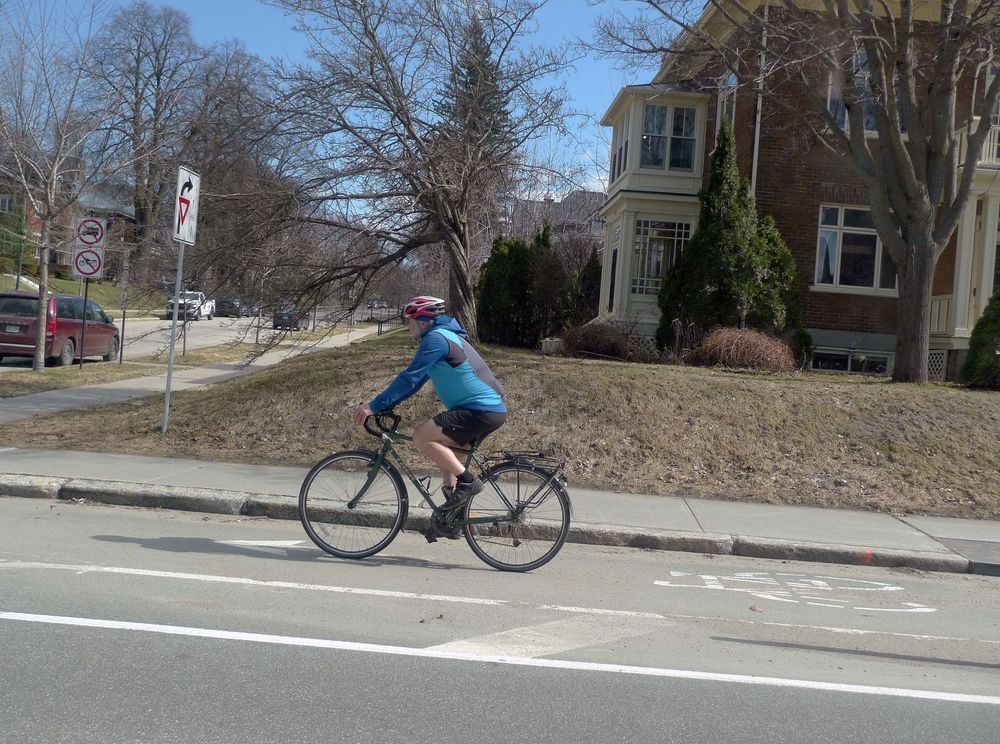 Cyclist riding in a bike lane.