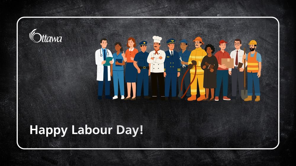 Pictogram featuring a variety of diverse professionals. Happy Labour Day is written in the bottom left corner. 