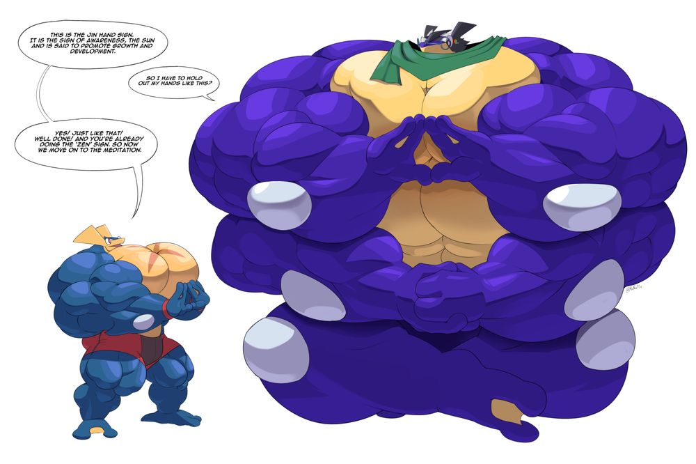 Zen (left) teaches Hanu (right) about meditation.