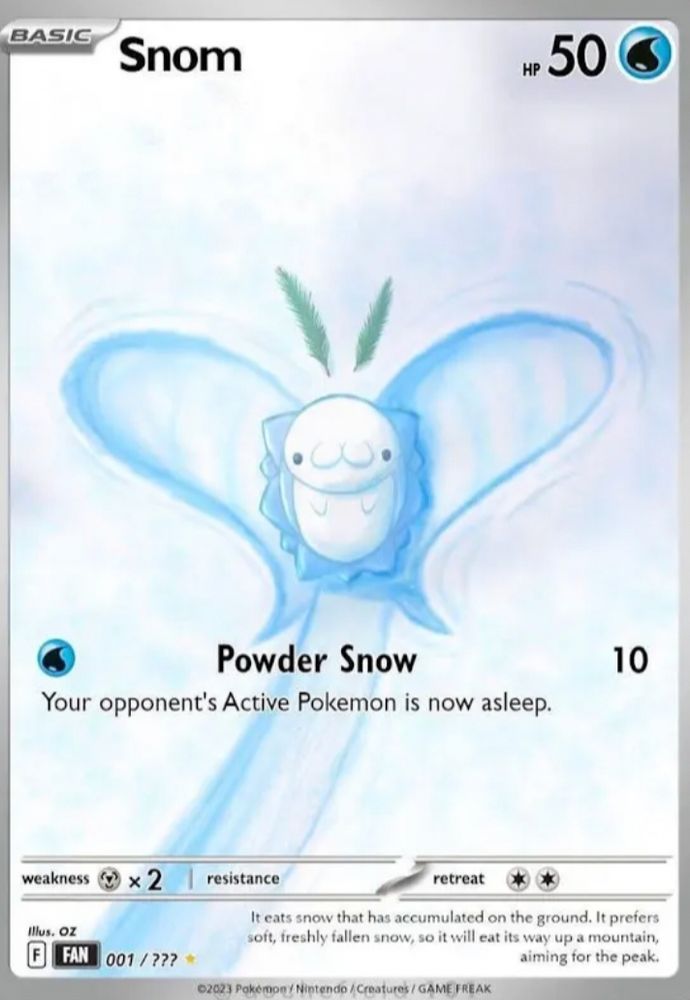 It’s a top-down view of Snom laying belly-up, smack-dab in the middle of a snow angel—or should I say a snow Frosmoth?