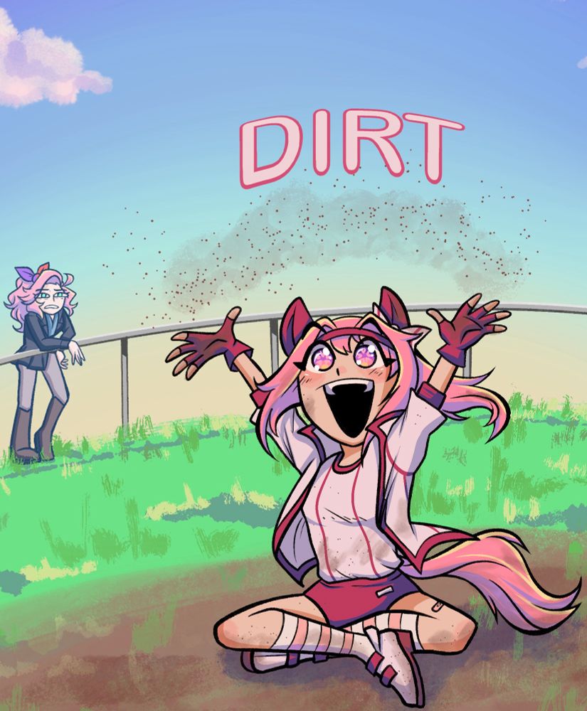 Drawing of Haru Urara from Umamusume playing in dirt