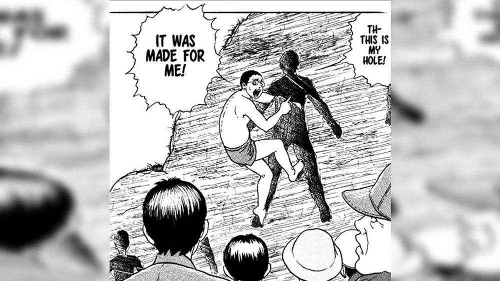 “This is my hole! It was made for me!” A man says as he crawls into a hole in the shape of a man