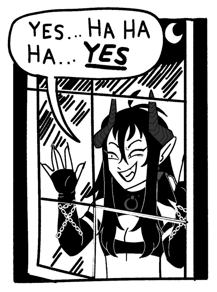 YES... HA HA HA... YES

A redraw of the ‘sickos’ comic panel. Mephisto stands outside a window, with a devious grin. Evil. 