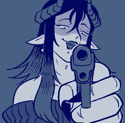 A Mephisto redraw of a picture of Ariana Grande photoshopped to be aiming a gun at the viewer. Except this time it’s real and you stepped out of line girl