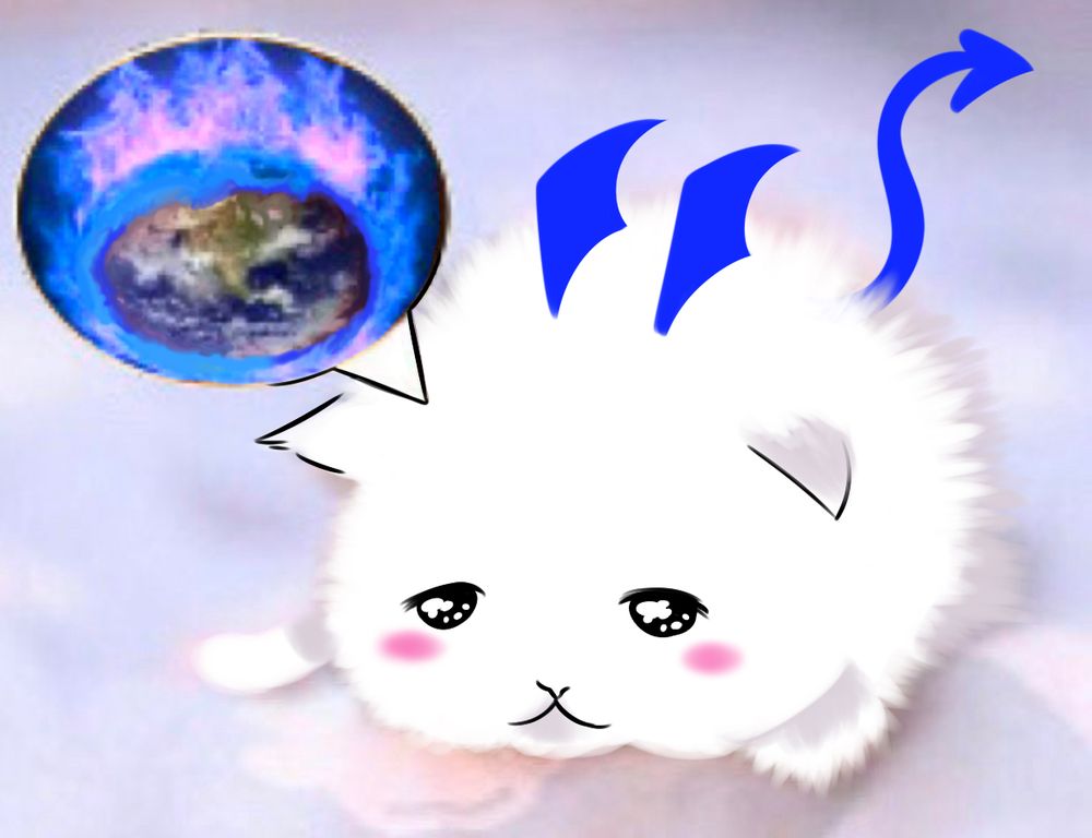 A very fluffy tiny Faust expresses his desire for the world to burn while looking really cute and harmless