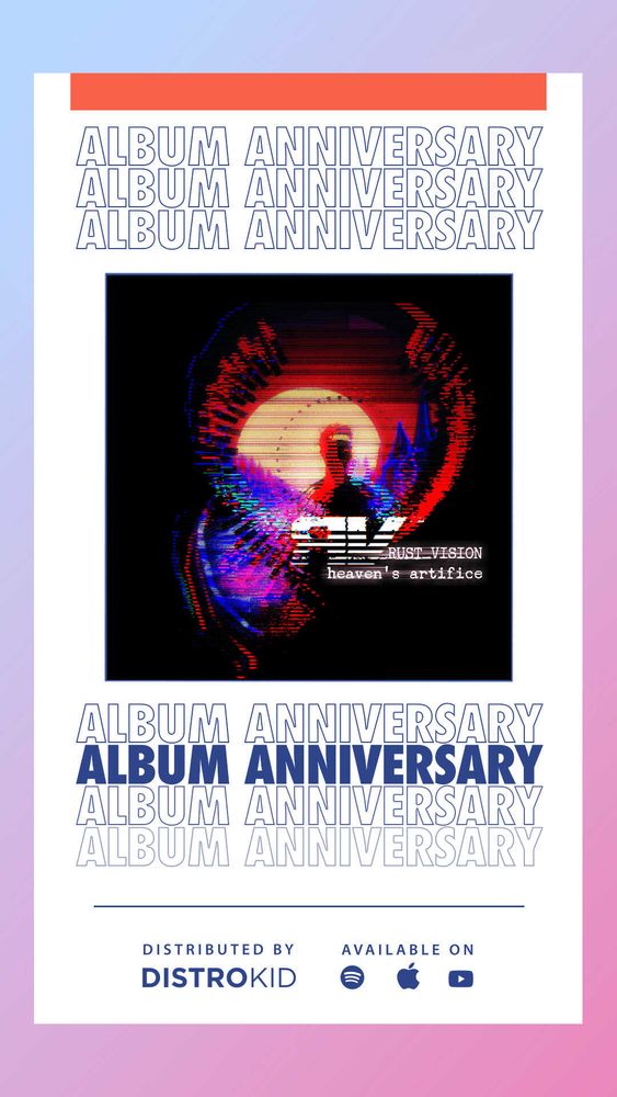 a promotional banner showing the cover art for HEAVEN’S ARTIFICE and the words ALBUM ANNIVERSARY up and down the banner