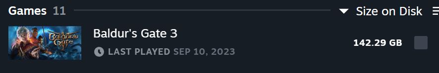 Baldurs gate three size on disk 142.3 GB