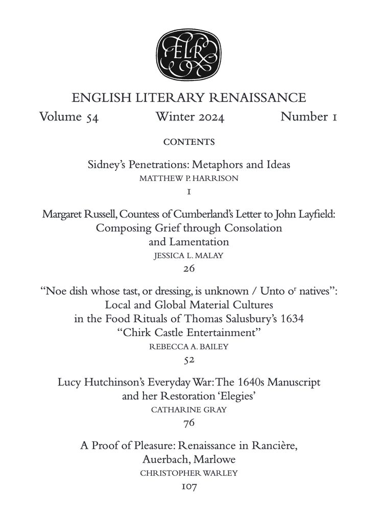 Title page of the Winter 2024 issue of English Literary Renaissance.