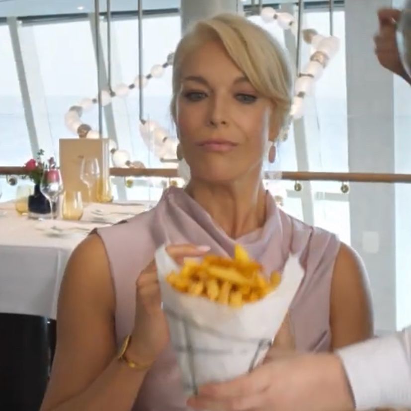 hannah waddingham contemplating a come of french fries 