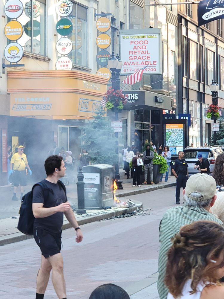 Trash can on fire