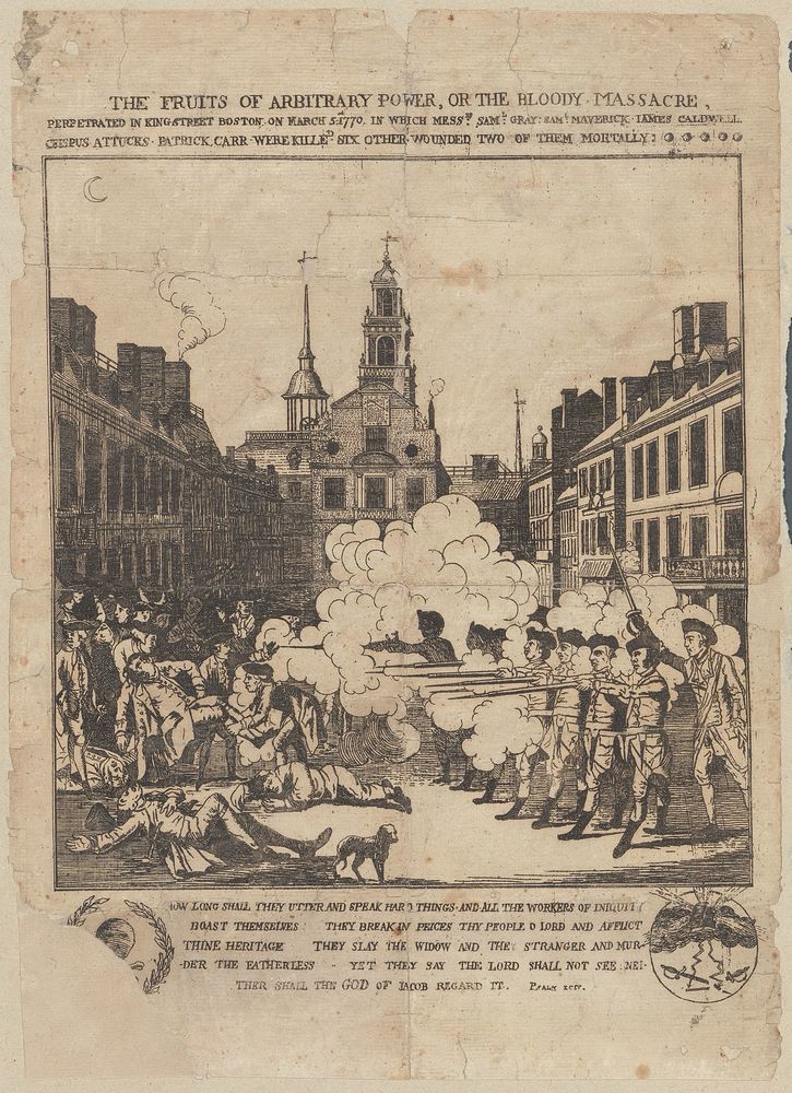 Henry Pelham’s 1770 engraving depicting the Boston massacre. 
