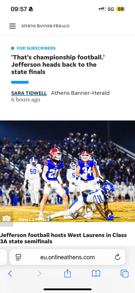 Athens Banner Herald article saying Jefferson heads back to state finals