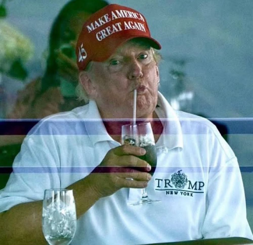 Dum dum Donald defying the Fox News edict about men and drinking straws