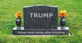 45/47 gravestone with message advising visitors to wash hands after urinating.
