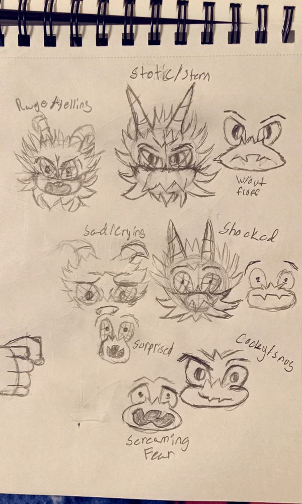 A close-up of expression references for Corse. The majority of them are Corse without his neck fluff.
Top Row (Left to Right): Rage/Yelling, Stotic/Stern, A Corse without his neck fluff obscuring his mouth.
Middle (Left to Right): Sad/Crying, Surprised, Shocked.
Bottom (Left to Right): Screamin/Fear, Cocky/Smug. 