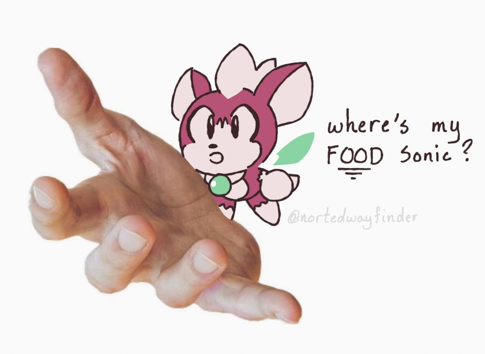 A cutely rendered Chip from Sonic Unleashed looks at the camera and reaches out to the viewer with a photorealistic hand. "where's my FOOD Sonic?"