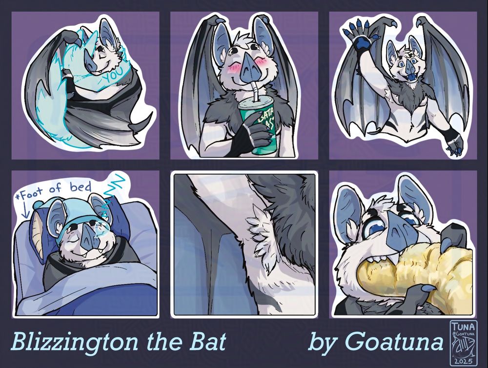 6 count sticker sheet of a white and gray bat in various expressions 