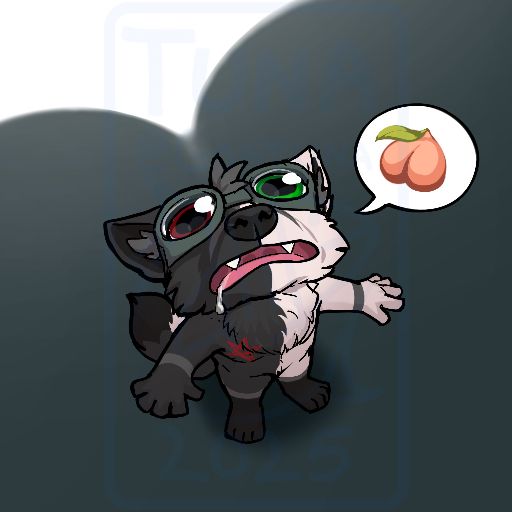 Gray and white fox drooling while staring up at a looming ass