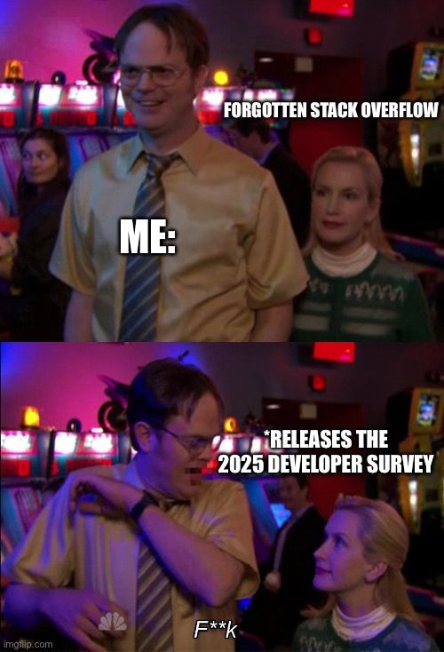 Dwight from the office is spooked that Stack overflow still exists. After the publish their developer survey 