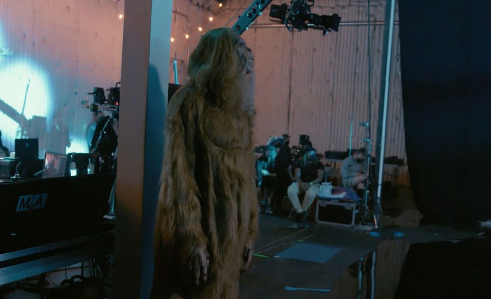 Bigfoot chilling by a pole. Followed by a screenshot of Jacob Wysocki giving his Smartypants presentation about why Bigfoot would be the best cryptid to blaze with and saying "He's the ultimate chiller."