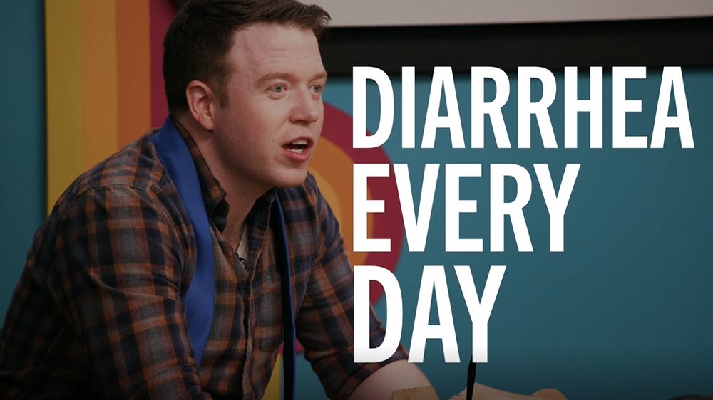 Brennan Lee Mulligan alongside big bold text that reads "Diarrhea every day".