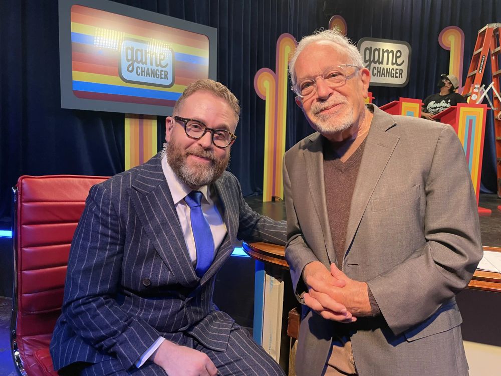 A photo of Sam Reich with his father Robert Reich on the set of 'Outvoted'. 