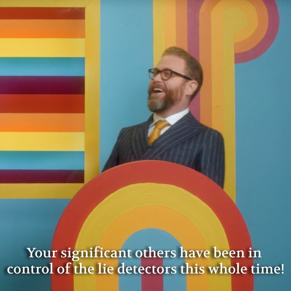 A screenshot from Season 1 of Game Changer, where Sam says "Your significant others have been in control of the lie detectors this whole time!" And then a screenshot from Season 7 of Jacob Wysocki saying "Please don't steal my blood again."