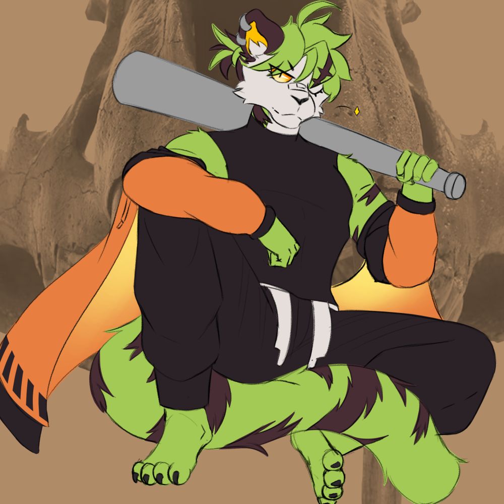 anthropomorphic tiger holding a behind his back 
