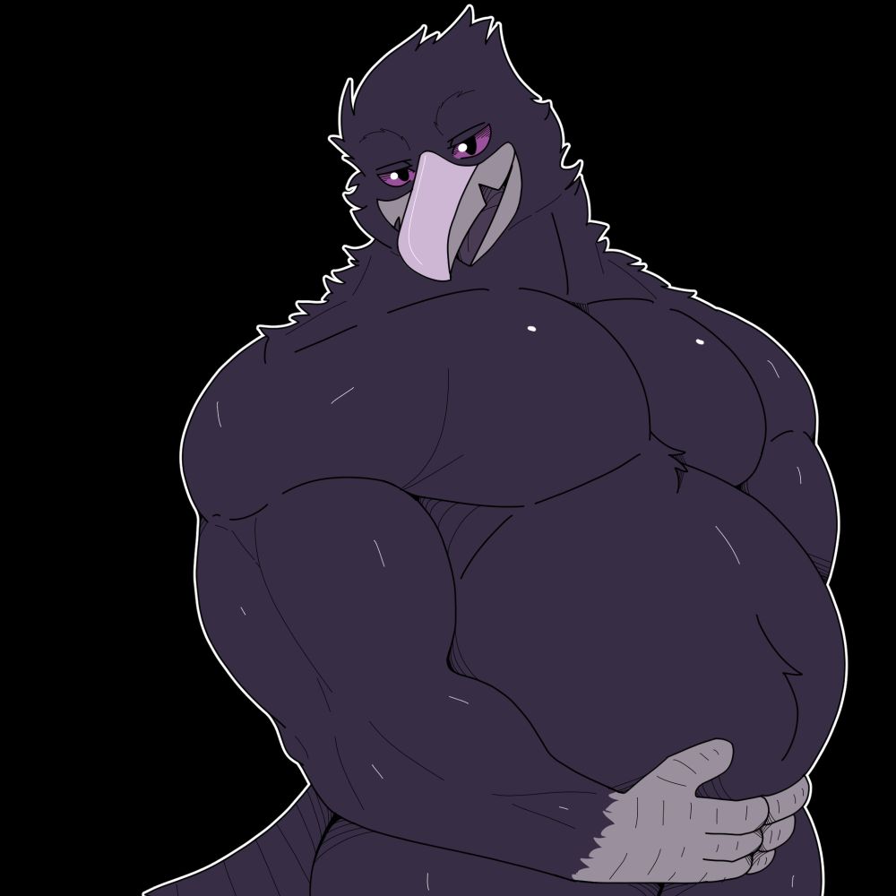 mpreg, anthropomorphic bird. he carries his belly as he looks at the viewer