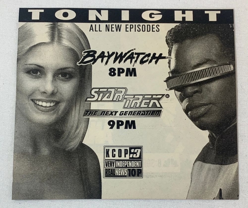 1990s newspaper advertisement for "Baywatch" and "Star Trek: The Next Generation"