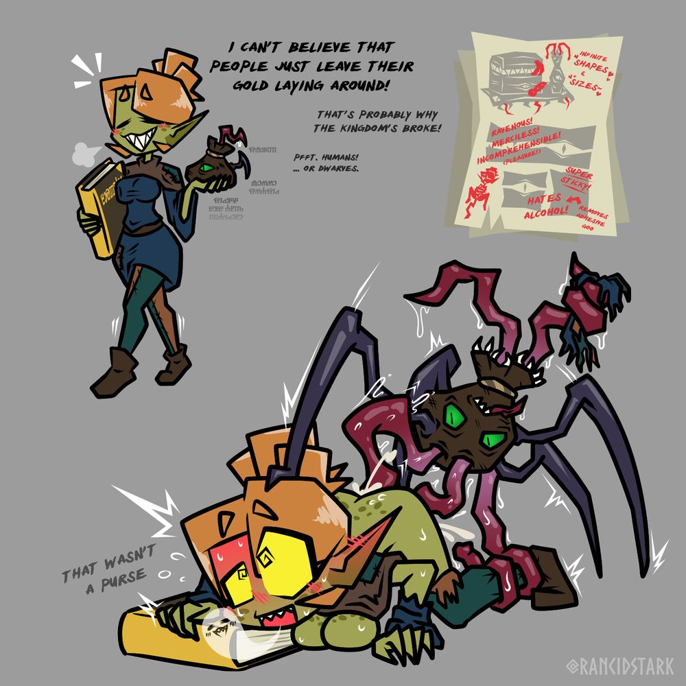 When Snips escaped from the keep she took with her a prized, ancient bestiary. She has since spent countless nights defacing its pages with her own licentious notes and diagrams, though an extra page has gone unnoticed for some time now.