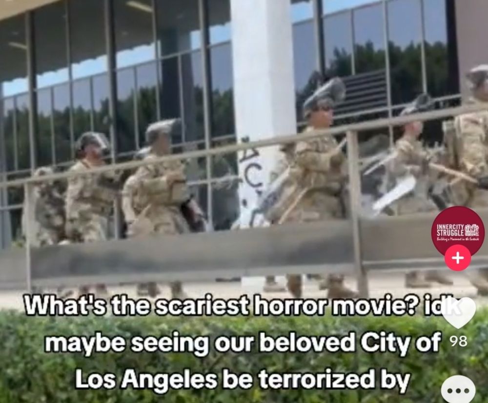 LA Cops, same color as the Droids with masks creating a droid-head-like protrusion, in a screenshotted tik tok