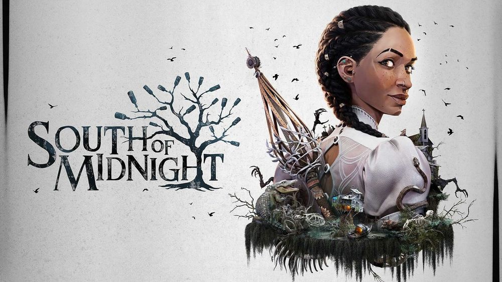 Cover art for South of Midnight, depicting a young Black woman looking back over her shoulder at us.