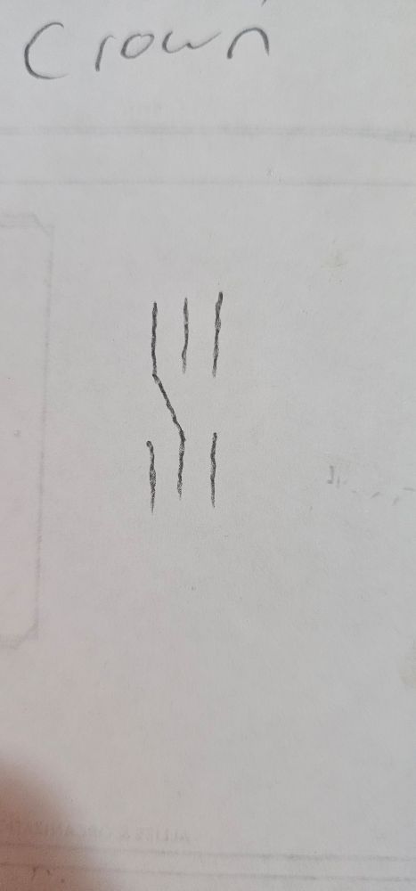 Three horizontal lines above three more horizontal lines, the bottom of line 1 connecting to the top of line 2 below it 


It's the start of the fucking "Cool S"