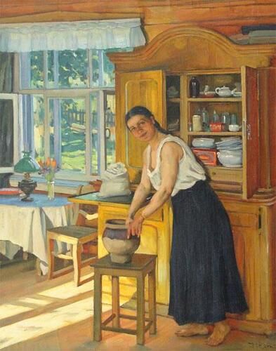 Morning in the village. The mistress