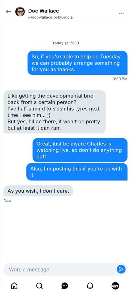 A DM chain with Doc. He's helping on Tuesday.