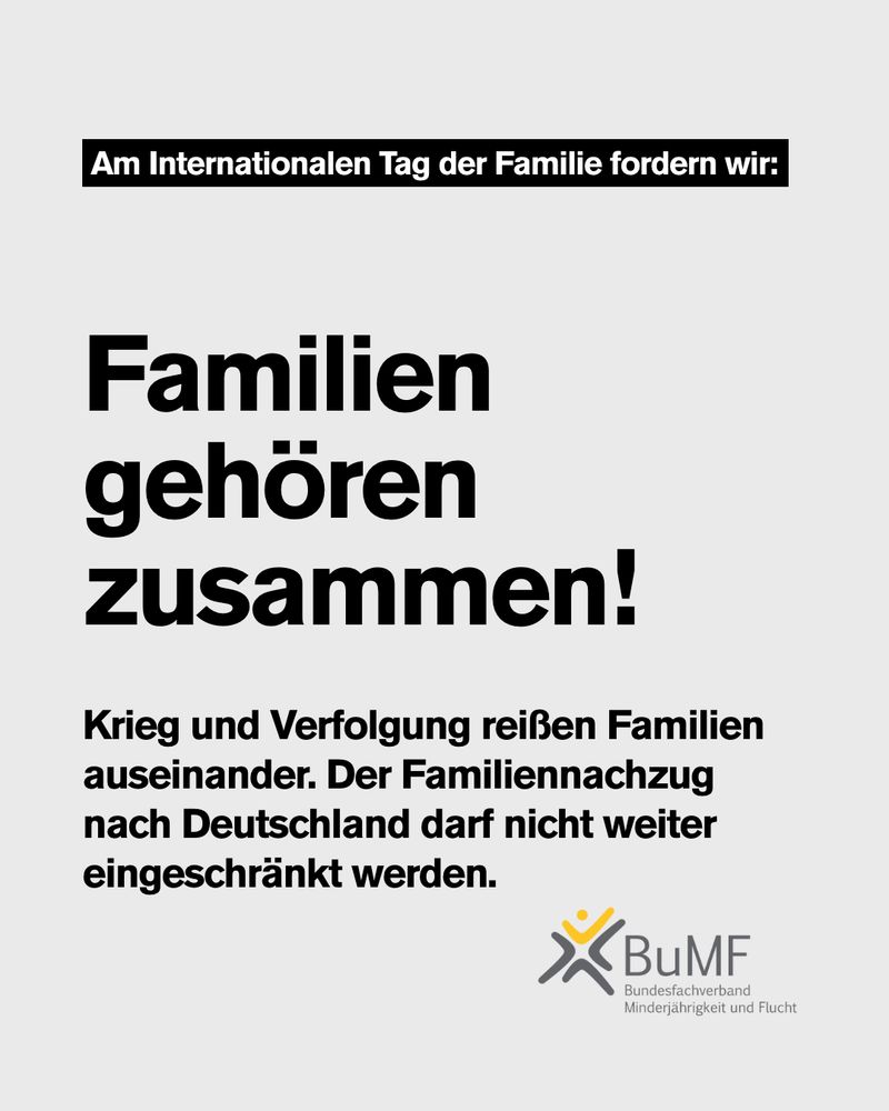 Zum Internationalen Tag der Familie fordern wir: Familien gehören zusammen! Krieg und Verfolgung reißen Familien auseinander: Der Familiennachzug nach Deutschland darf nicht weiter eingeschränkt werden. 