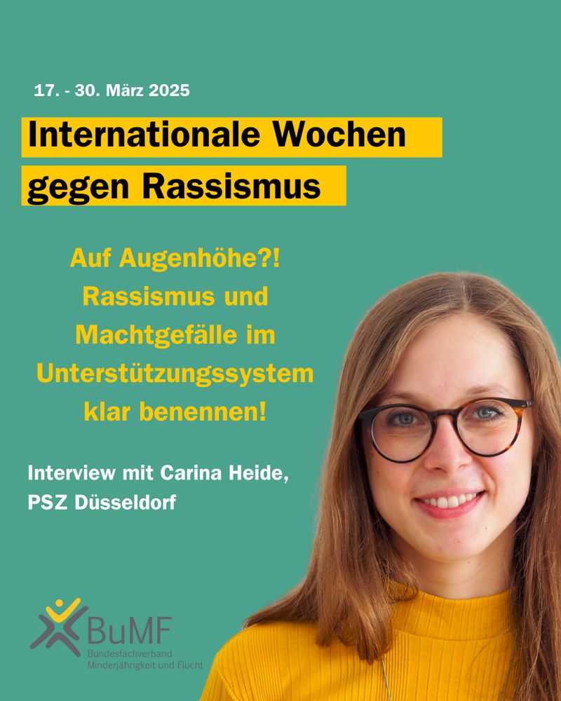 Internationale Wochen gegen Rassimus: Auf Augenhöhe?! Rassismus und Machtgefälle im Unterstützungssystem klar benenn! Interview mit Carina Heide, PSZ Düsseldorf. Foto von Carina Heide. 